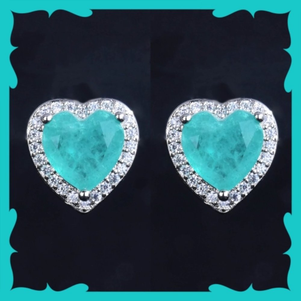 Gorgeous Brazilian Neon Blue Paraiba Tourmaline 3pc Jewelry Set not 925 - Picture 4 of 10